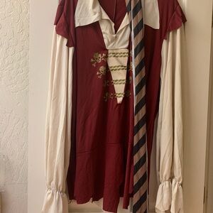 Men’s Rubie's Maroon and White Pirate Costume with Striped Detail